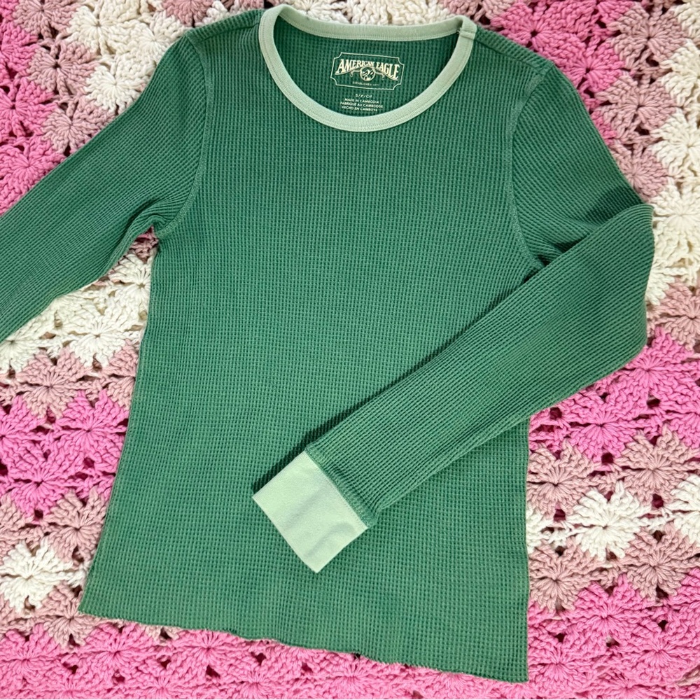 American Eagle Green Thermal Long Sleeve Top